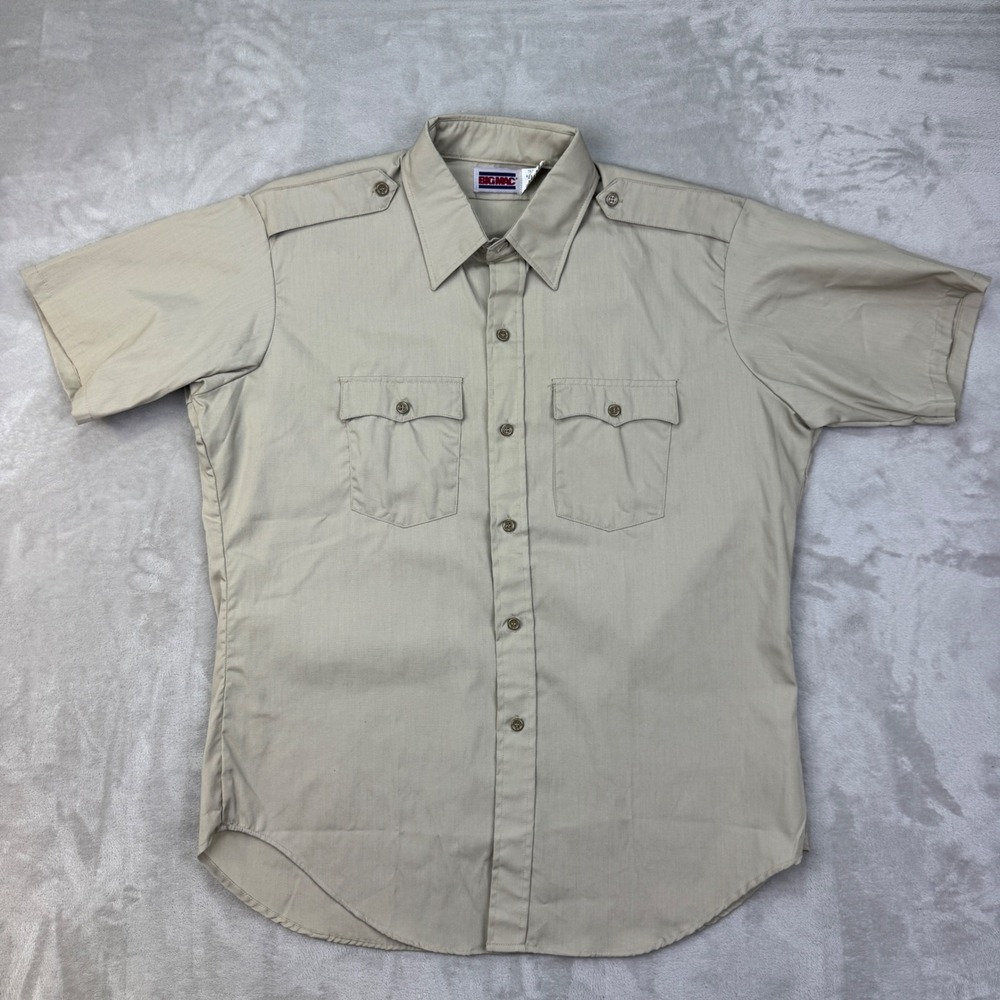 Big Mac Work Shirt Mens 17-17.5 Tan‎ Military Utility Epaulette Vintage